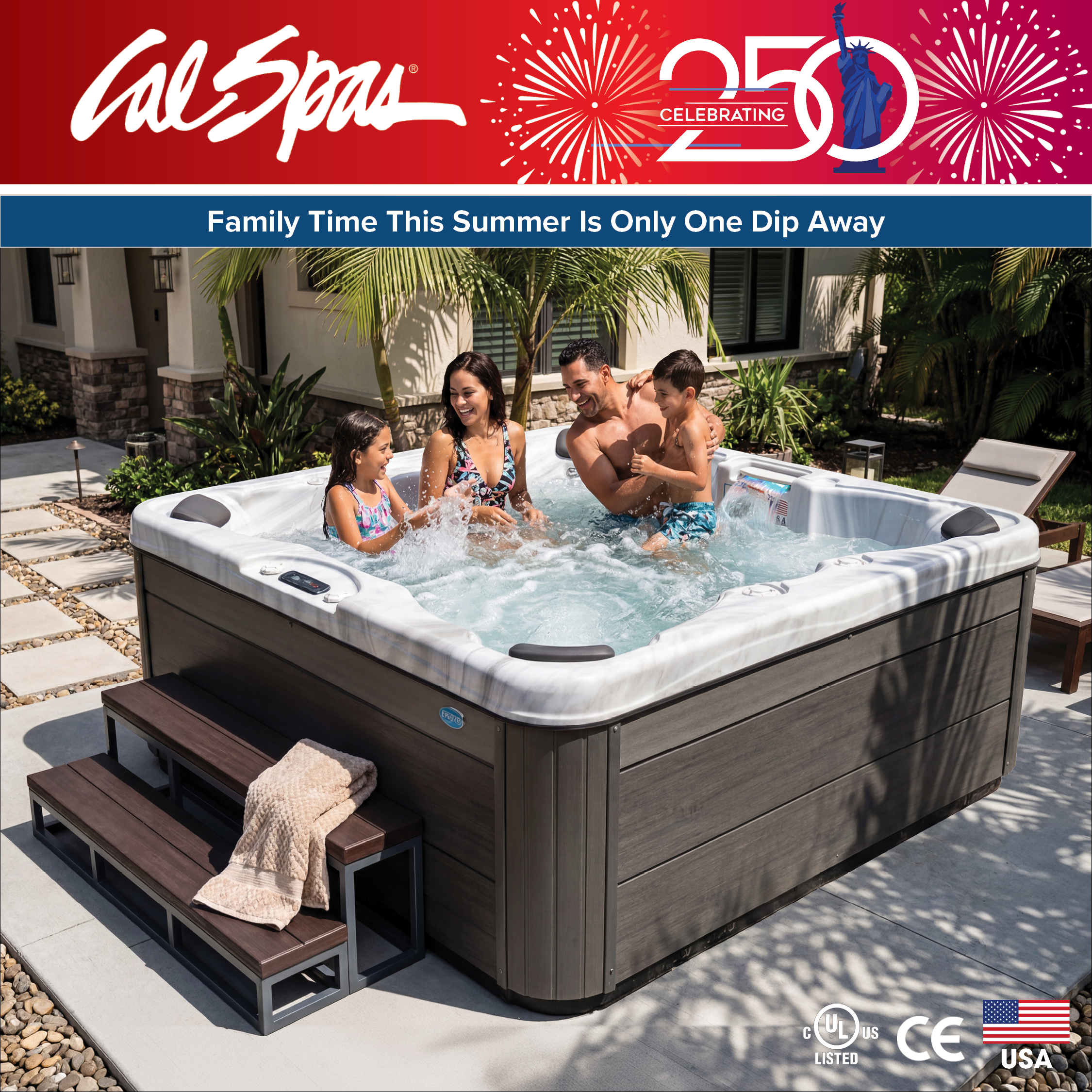 Calspas hot tub being used in a family setting - Hesperia